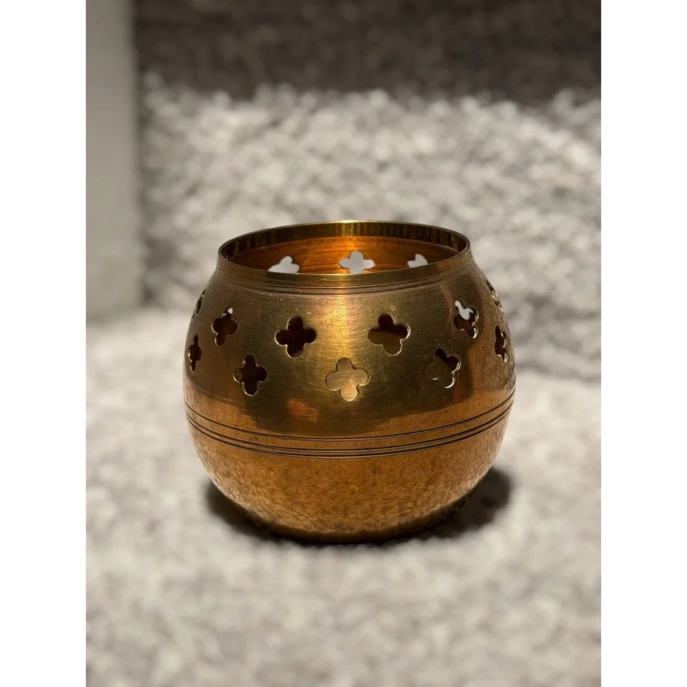 Vintage Brass Cut Out Candle‎ Holders Set of 3 Boho India Hollywood Regency